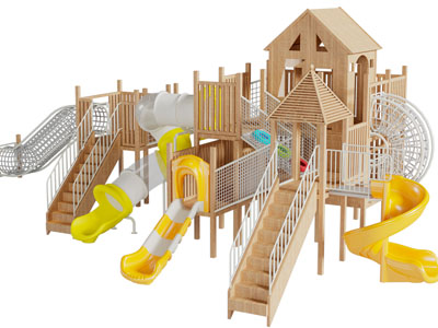 现代实木滑滑梯游乐设备3d模型 现代实木滑滑梯游乐设备