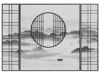 新中式背景墙3d模型 新中式背景墙
