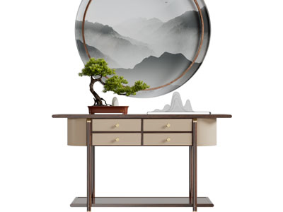 新中式端景台3d模型 新中式端景台