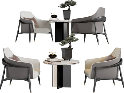 新中式单人沙发、边几