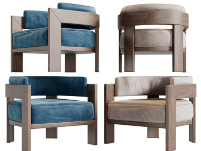 现代实木框单人沙发