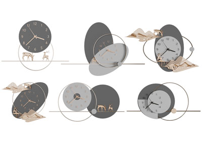 新中式墙饰挂件钟表3d模型 新中式墙饰挂件钟表