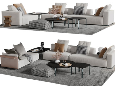 现代布艺多人沙发和茶几组合