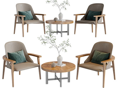 北欧实木休闲椅子、边几