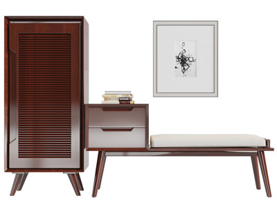 现代实木边柜、沙发凳子