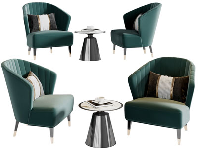 现代单人沙发、边几