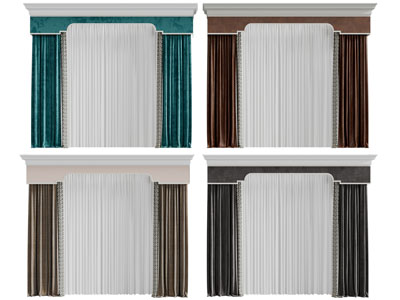 新中式窗帘窗纱3d模型 新中式窗帘窗纱