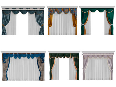 欧式窗帘窗纱3d模型 欧式窗帘窗纱