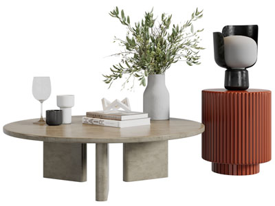 侘寂风茶几、边几3d模型 侘寂风茶几、边几