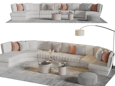 现代弧形多人沙发、茶几组合