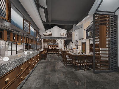 新中式饭店餐馆就餐区