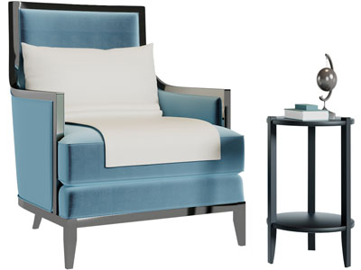 新中式单人沙发、边几