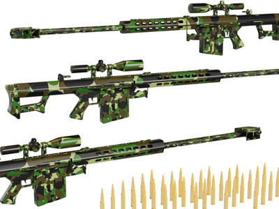 现代迷彩机关枪、子弹武器3d模型 现代迷彩机关枪、子弹武器