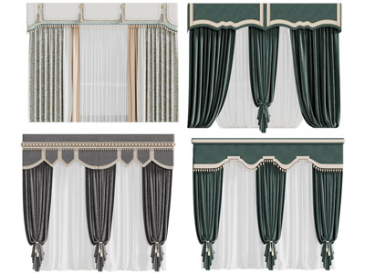 新中式窗帘窗纱3d模型 新中式窗帘窗纱