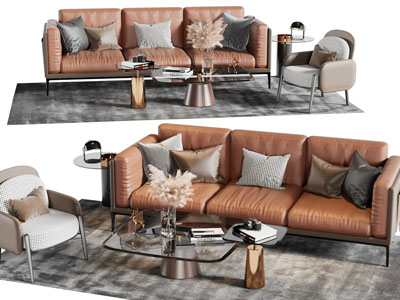 现代多人沙发、休闲椅子和茶几组合