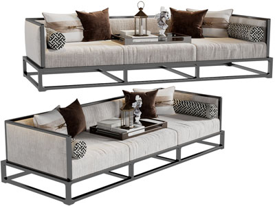 新中式多人沙发3d模型 新中式多人沙发