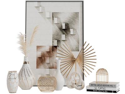 现代书籍、装饰画摆件组合