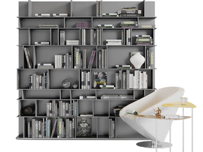 现代开放式书柜、休闲椅子