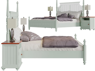 美式双人床、床头柜