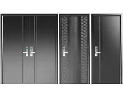 现代带指纹密码锁的平开门