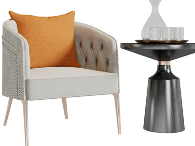 现代轻奢单人沙发椅子、边几