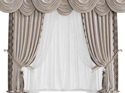 欧式布艺窗帘窗纱3d模型 欧式布艺窗帘窗纱