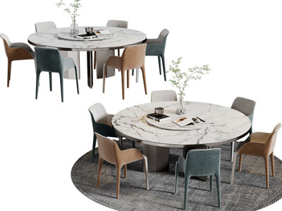 现代圆形餐桌椅组合