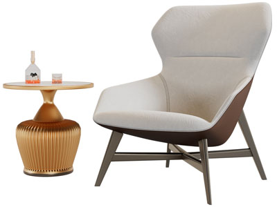 现代休闲沙发椅子、边几3d模型 现代休闲沙发椅子、边几