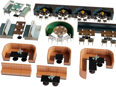 简欧卡座餐桌椅组合