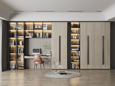 现代书桌椅组合、装饰柜