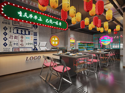 工业loft饭店餐馆就餐区点餐台