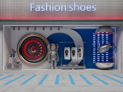 工业风鞋店橱窗