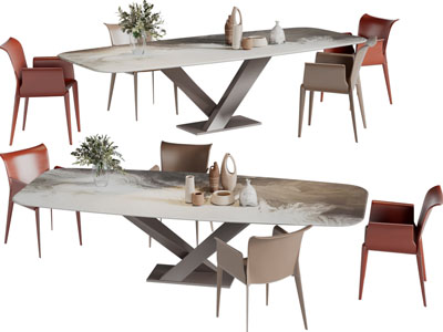 现代长方形餐桌椅组合