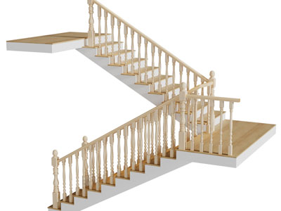 欧式实木栏杆旋转楼梯3d模型 欧式实木栏杆旋转楼梯