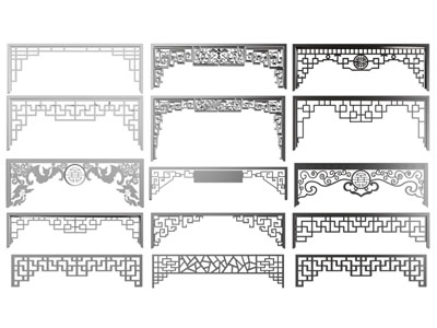 中式古典雕花门楣、花格
