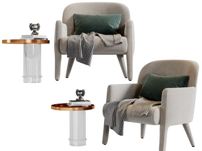 现代单人沙发、边几3d模型 现代单人沙发、边几