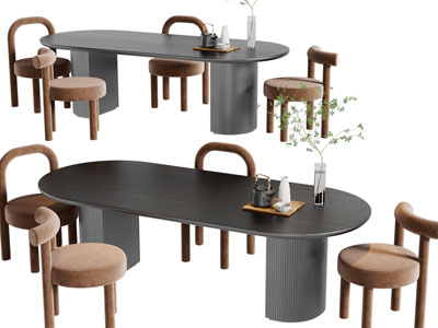 现代椭圆形餐桌椅组合