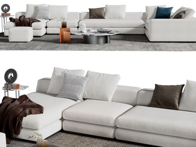 现代转角多人沙发、茶几组合