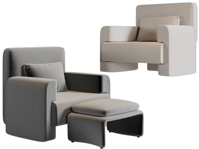 侘寂风单人沙发、脚踏3d模型 侘寂风单人沙发、脚踏