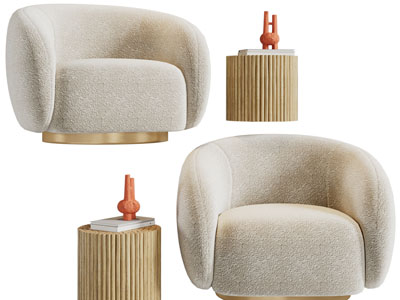 侘寂风单人沙发、边几3d模型 侘寂风单人沙发、边几