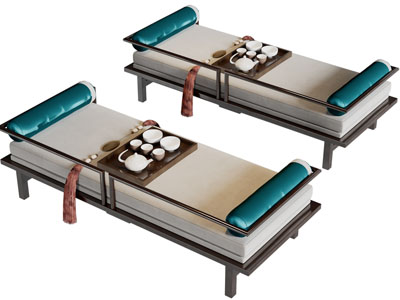 新中式罗汉床3d模型 新中式罗汉床