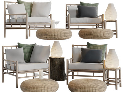 侘寂风休闲沙发椅子、边几、蒲团3d模型 侘寂风休闲沙发椅子、边几、蒲团