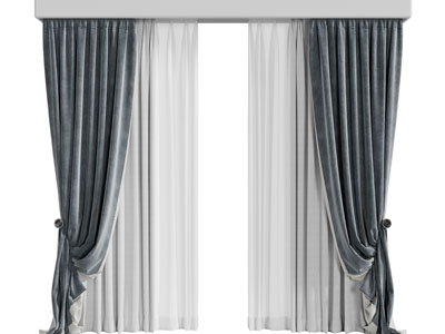 现代布艺窗帘窗纱3d模型 现代布艺窗帘窗纱