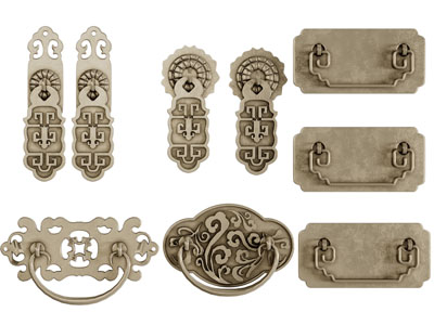 中式雕花拉手3d模型 中式雕花拉手