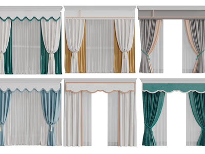 新中式窗帘窗纱3d模型 新中式窗帘窗纱