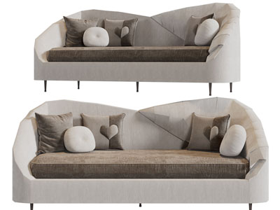 侘寂风多人沙发3d模型 侘寂风多人沙发