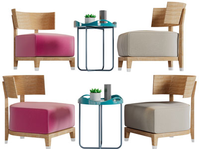 北欧单人沙发、边几3d模型 北欧单人沙发、边几