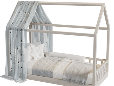 现代带床幔的单人床