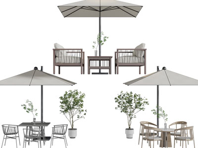 现代户外遮阳伞、餐桌椅组合