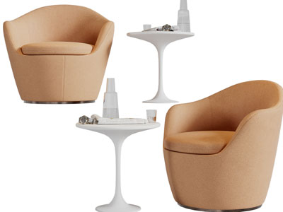 现代单人沙发、边几3d模型 现代单人沙发、边几